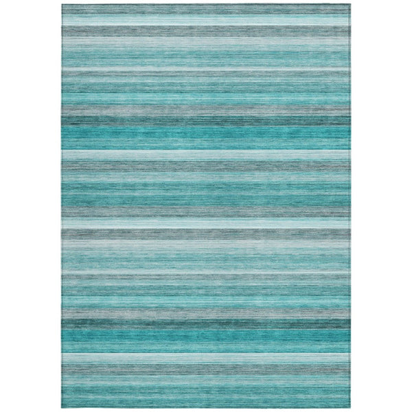 HomeRoots 5' X 8' Artichoke Green Striped Area Rug - Stylish, Washable, Non-Skid, Perfect for Indoor & Outdoor Use Teal 561545