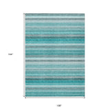 Homeroots 9' X 12' Teal Striped Washable Non Skid Indoor Outdoor Area Rug Teal Polyester 561545