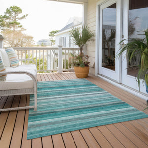 HomeRoots 5' X 8' Artichoke Green Striped Area Rug - Stylish, Washable, Non-Skid, Perfect for Indoor & Outdoor Use Teal 561545