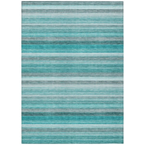 HomeRoots 5' X 8' Artichoke Green Striped Area Rug - Stylish, Washable, Non-Skid, Perfect for Indoor & Outdoor Use Teal 561545
