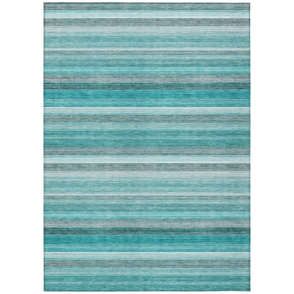 HomeRoots 5' X 8' Artichoke Green Striped Area Rug - Stylish, Washable, Non-Skid, Perfect for Indoor & Outdoor Use Teal 561545