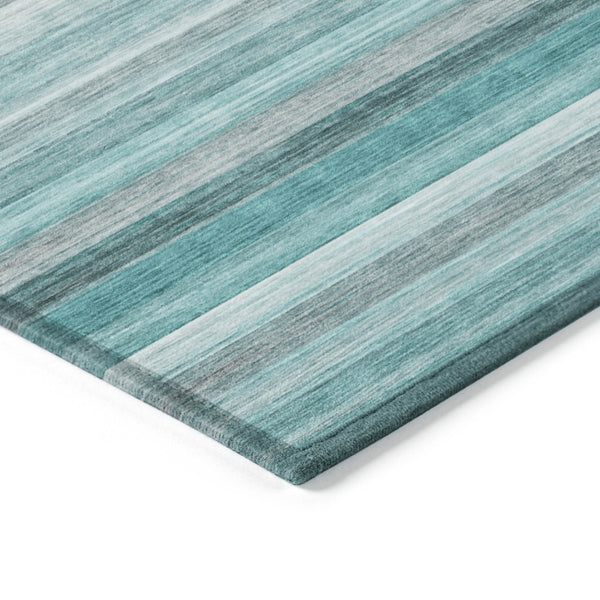 HomeRoots 5' X 8' Artichoke Green Striped Area Rug - Stylish, Washable, Non-Skid, Perfect for Indoor & Outdoor Use Teal 561545
