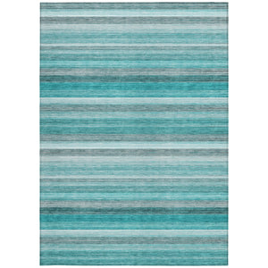 Homeroots 9' X 12' Teal Striped Washable Non Skid Indoor Outdoor Area Rug Teal Polyester 561545