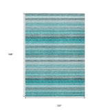 Homeroots 10' X 14' Teal Striped Washable Non Skid Indoor Outdoor Area Rug Teal Polyester 561546