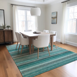 HomeRoots 5' X 8' Artichoke Green Striped Area Rug - Stylish, Washable, Non-Skid, Perfect for Indoor & Outdoor Use Teal 561546