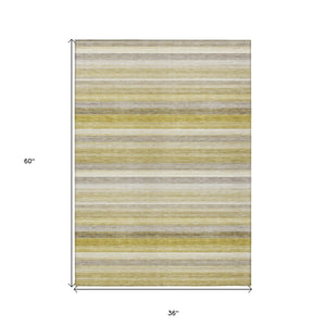 Homeroots 3' X 5' Wheat Striped Washable Non Skid Indoor Outdoor Area Rug Wheat Polyester 561550