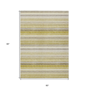 HomeRoots 5' X 8' Artichoke Green Striped Area Rug - Stylish, Washable, Non-Skid, Perfect for Indoor & Outdoor Use Wheat 561551