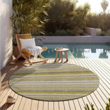 Homeroots 8' Round Wheat Round Striped Washable Non Skid Indoor Outdoor Area Rug Wheat Polyester 561552