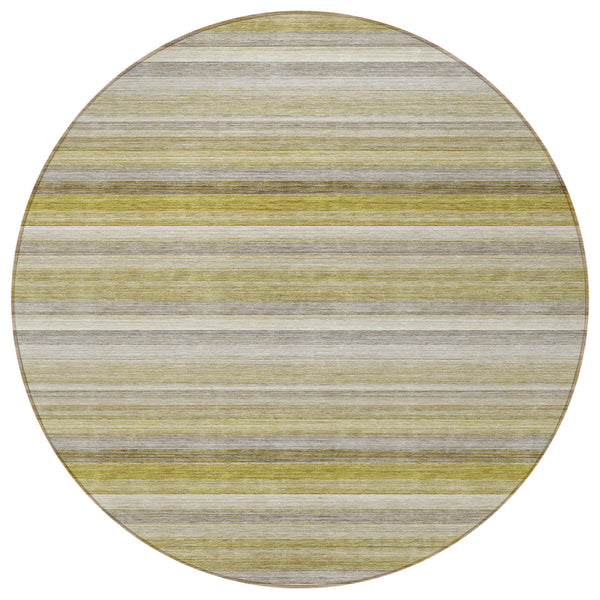 Homeroots 8' Round Wheat Round Striped Washable Non Skid Indoor Outdoor Area Rug Wheat Polyester 561552