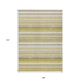 Homeroots 9' X 12' Yellow Beige And Gray Striped Washable Non Skid Indoor Outdoor Area Rug Wheat Polyester 561554