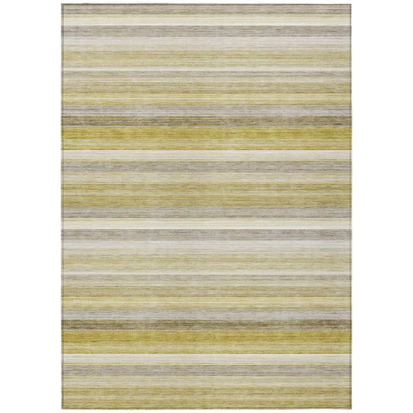 Homeroots 9' X 12' Yellow Beige And Gray Striped Washable Non Skid Indoor Outdoor Area Rug Wheat Polyester 561554