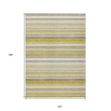 Homeroots 10' X 14' Yellow Beige And Gray Striped Washable Non Skid Indoor Outdoor Area Rug Wheat Polyester 561555