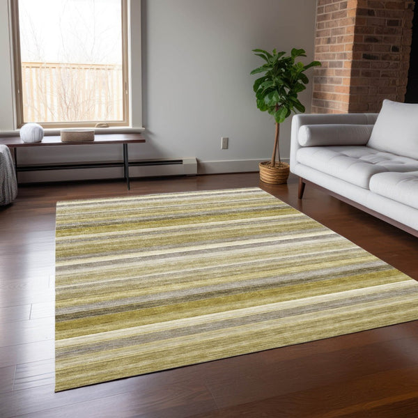 HomeRoots 5' X 8' Artichoke Green Striped Area Rug - Stylish, Washable, Non-Skid, Perfect for Indoor & Outdoor Use Wheat 561555