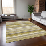 Homeroots 10' X 14' Yellow Beige And Gray Striped Washable Non Skid Indoor Outdoor Area Rug Wheat Polyester 561555