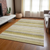 Homeroots 10' X 14' Yellow Beige And Gray Striped Washable Non Skid Indoor Outdoor Area Rug Wheat Polyester 561555