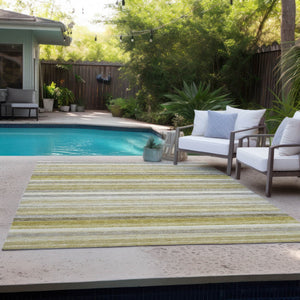HomeRoots 5' X 8' Artichoke Green Striped Area Rug - Stylish, Washable, Non-Skid, Perfect for Indoor & Outdoor Use Wheat 561555