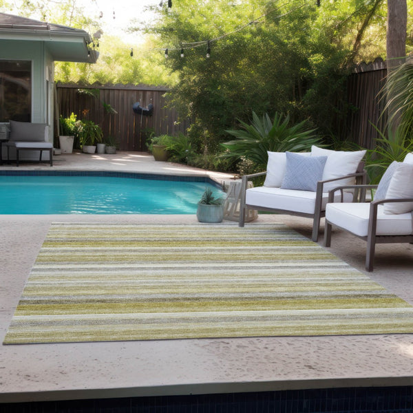 HomeRoots 5' X 8' Artichoke Green Striped Area Rug - Stylish, Washable, Non-Skid, Perfect for Indoor & Outdoor Use Wheat 561555