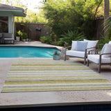 Homeroots 10' X 14' Yellow Beige And Gray Striped Washable Non Skid Indoor Outdoor Area Rug Wheat Polyester 561555