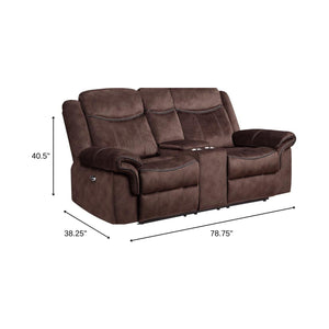 Homeroots 79" Dark Brown Microfiber Power Reclining Loveseat With Storage   561559