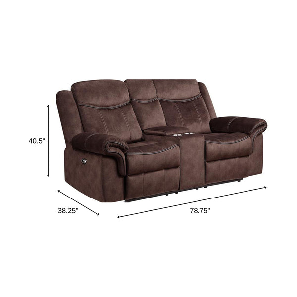 Homeroots 79" Dark Brown Microfiber Power Reclining Loveseat With Storage   561559