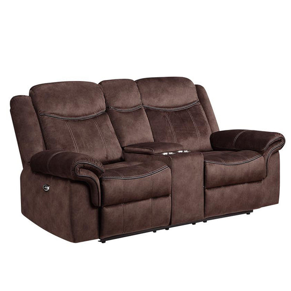 Homeroots 79" Dark Brown Microfiber Power Reclining Loveseat With Storage   561559