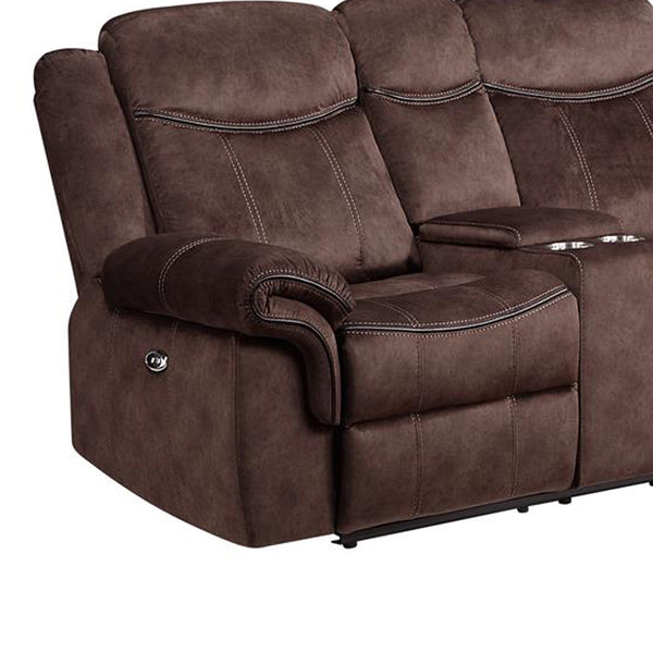 Homeroots 79" Dark Brown Microfiber Power Reclining Loveseat With Storage   561559