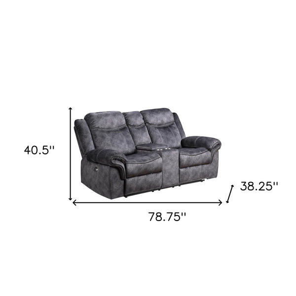 Homeroots 79" Dark Gray Microfiber Power Reclining Loveseat With Storage   561560