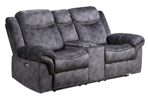 Homeroots 79" Dark Gray Microfiber Power Reclining Loveseat With Storage   561560