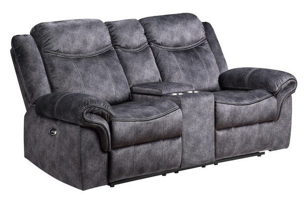 Homeroots 79" Dark Gray Microfiber Power Reclining Loveseat With Storage   561560