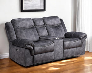 Homeroots 79" Dark Gray Microfiber Power Reclining Loveseat With Storage   561560