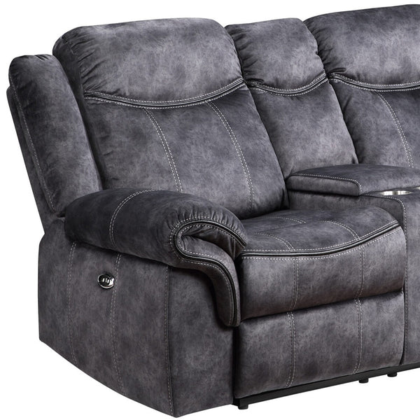 Homeroots 79" Dark Gray Microfiber Power Reclining Loveseat With Storage   561560