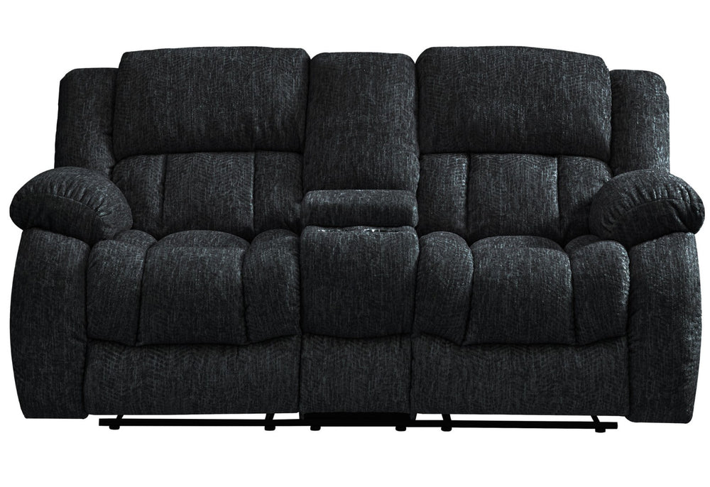HomeRoots 77" Black Manual Reclining Loveseat with Center Console & Dual Cup Holders – Ultimate Comfort & Style 561561