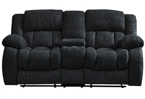 HomeRoots 77" Black Manual Reclining Loveseat with Center Console & Dual Cup Holders – Ultimate Comfort & Style 561561
