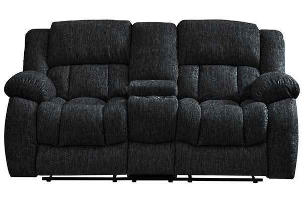 HomeRoots 77" Black Manual Reclining Loveseat with Center Console & Dual Cup Holders – Ultimate Comfort & Style 561561