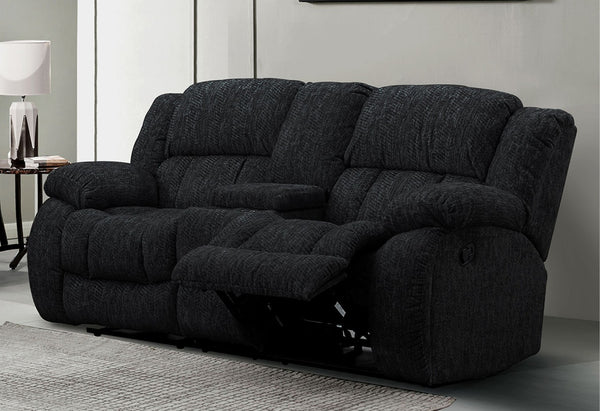 HomeRoots 77" Black Manual Reclining Loveseat with Center Console & Dual Cup Holders – Ultimate Comfort & Style 561561