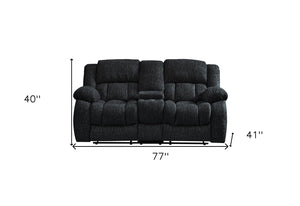 HomeRoots 77" Black Manual Reclining Loveseat with Center Console & Dual Cup Holders – Ultimate Comfort & Style 561561