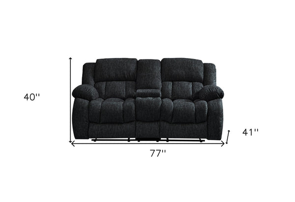 HomeRoots 77" Black Manual Reclining Loveseat with Center Console & Dual Cup Holders – Ultimate Comfort & Style 561561