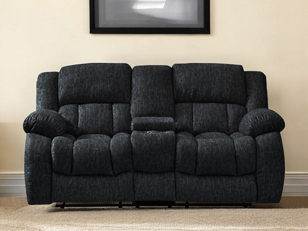 HomeRoots 77" Black Manual Reclining Loveseat with Center Console & Dual Cup Holders – Ultimate Comfort & Style 561561