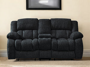HomeRoots 77" Black Manual Reclining Loveseat with Center Console & Dual Cup Holders – Ultimate Comfort & Style 561561
