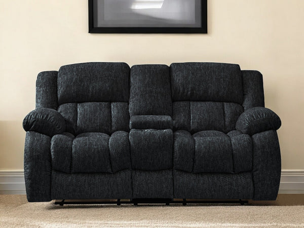HomeRoots 77" Black Manual Reclining Loveseat with Center Console & Dual Cup Holders – Ultimate Comfort & Style 561561