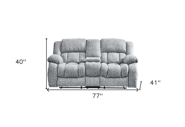 HomeRoots 77" Light Gray Manual Reclining Loveseat with Storage, Cup Holders & Plush Comfort for Any Space 561562