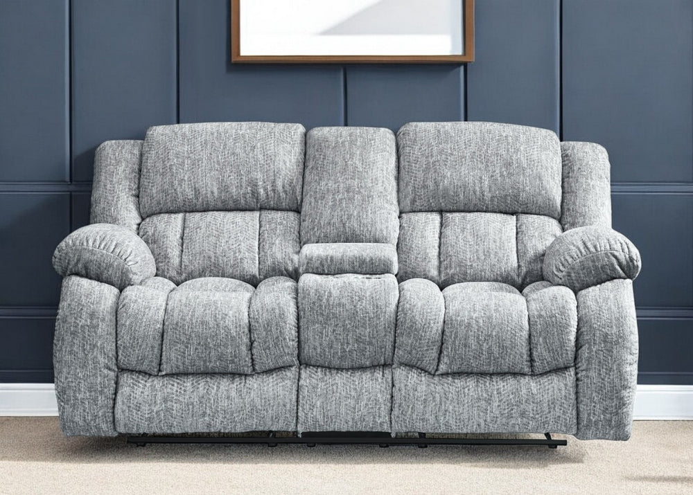 HomeRoots 77" Light Gray Manual Reclining Loveseat with Storage, Cup Holders & Plush Comfort for Any Space 561562