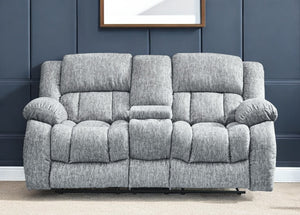 HomeRoots 77" Light Gray Manual Reclining Loveseat with Storage, Cup Holders & Plush Comfort for Any Space 561562