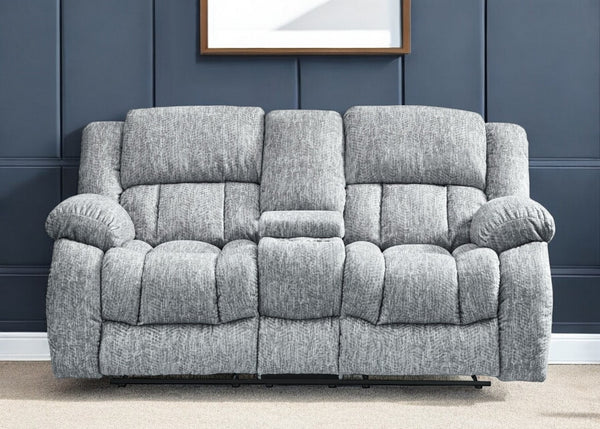 HomeRoots 77" Light Gray Manual Reclining Loveseat with Storage, Cup Holders & Plush Comfort for Any Space 561562