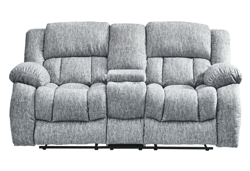 HomeRoots 77" Light Gray Manual Reclining Loveseat with Storage, Cup Holders & Plush Comfort for Any Space 561562