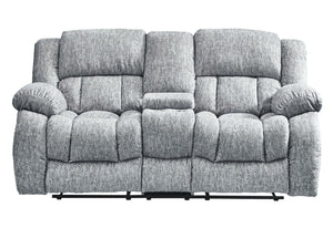 HomeRoots 77" Light Gray Manual Reclining Loveseat with Storage, Cup Holders & Plush Comfort for Any Space 561562
