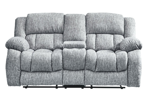 HomeRoots 77" Light Gray Manual Reclining Loveseat with Storage, Cup Holders & Plush Comfort for Any Space 561562