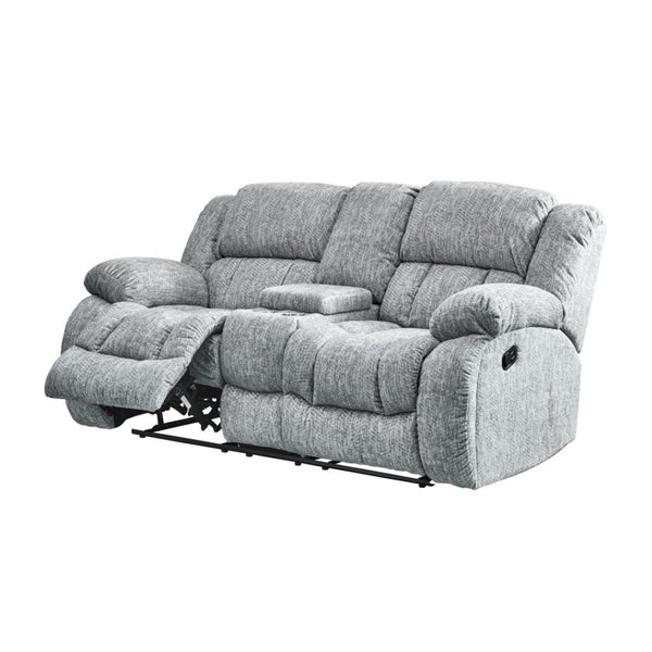 HomeRoots 77" Light Gray Manual Reclining Loveseat with Storage, Cup Holders & Plush Comfort for Any Space 561562