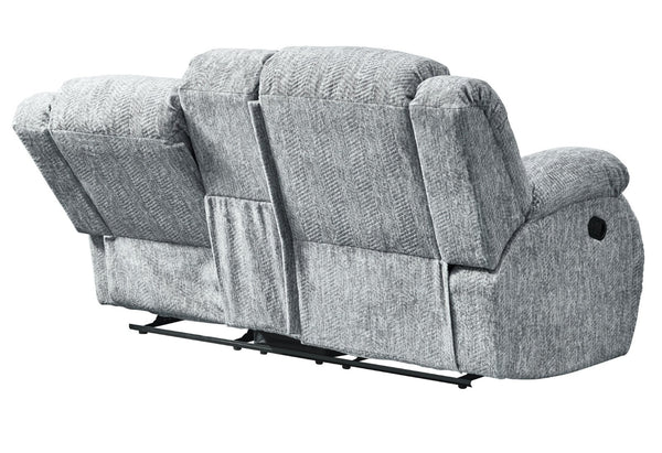 HomeRoots 77" Light Gray Manual Reclining Loveseat with Storage, Cup Holders & Plush Comfort for Any Space 561562