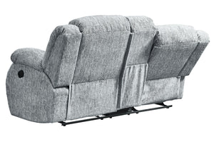 HomeRoots 77" Light Gray Manual Reclining Loveseat with Storage, Cup Holders & Plush Comfort for Any Space 561562